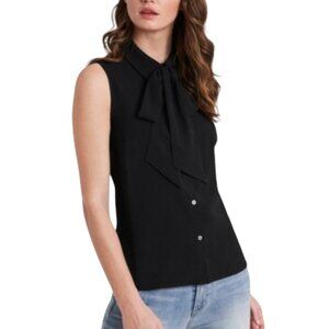 NWT Riley Rae Camryn Bow Tie-Neck Sleeveless Collared Office Blouse -Medium